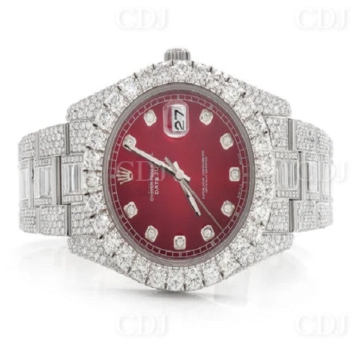 Most Sale Mens Hip Hop Culture Inspired Iced Out Bling Moissanite Diamond Watch natural Diamond Gold Plated Red Dial Automatic Watch  customdiamjewel   