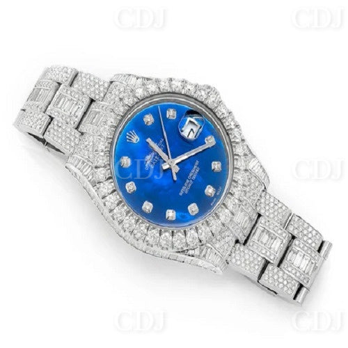 Iced Out VVS Moissanite DiamondBlue Dial Rolex Date Just Diamond Watch customdiamjewel