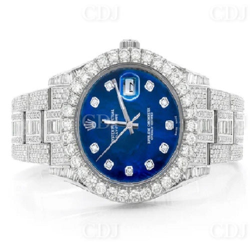 Iced Out VVS Moissanite DiamondBlue Dial Rolex Date Just Diamond Watch customdiamjewel