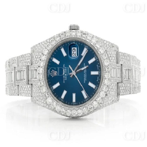 Luxury 41MM Blue Face Buss Down Baguette Diamond on Belt Watch customdiamjewel
