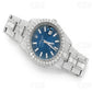 Luxury 41MM Blue Face Buss Down Baguette Diamond on Belt Watch customdiamjewel