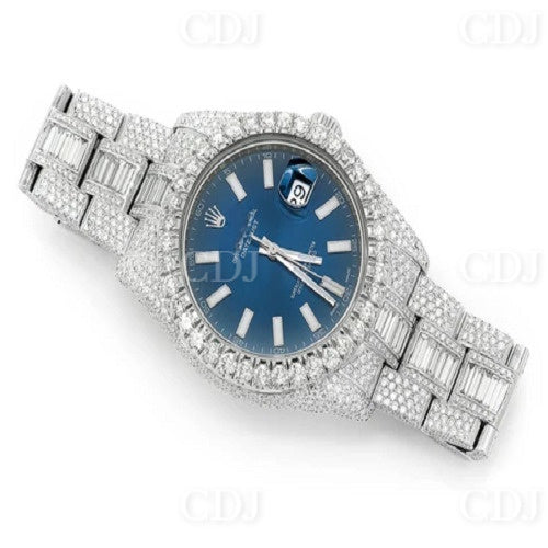 Luxury 41MM Blue Face Buss Down Baguette Diamond on Belt Watch customdiamjewel