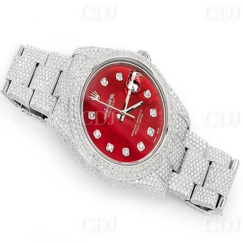Most Sale Mens Hip Hop Culture Inspired Iced Out Bling Moissanite Diamond Watch VVS Diamond Gold Plated Red Dial Automatic Watch