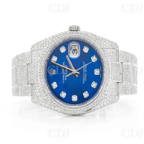 High Quality Moissanite Custom Blue Dial Rolex Watch customdiamjewel