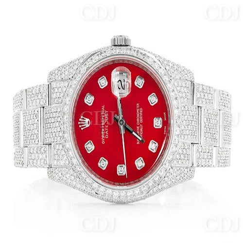 Luxury Style Customized Red Dial Moissanite Rolex Watch customdiamjewel