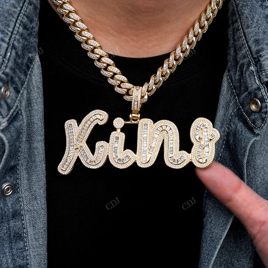 Best Selling Baguette And Round Cut Into Initial Pendant hip hop jewelry CustomDiamJewel