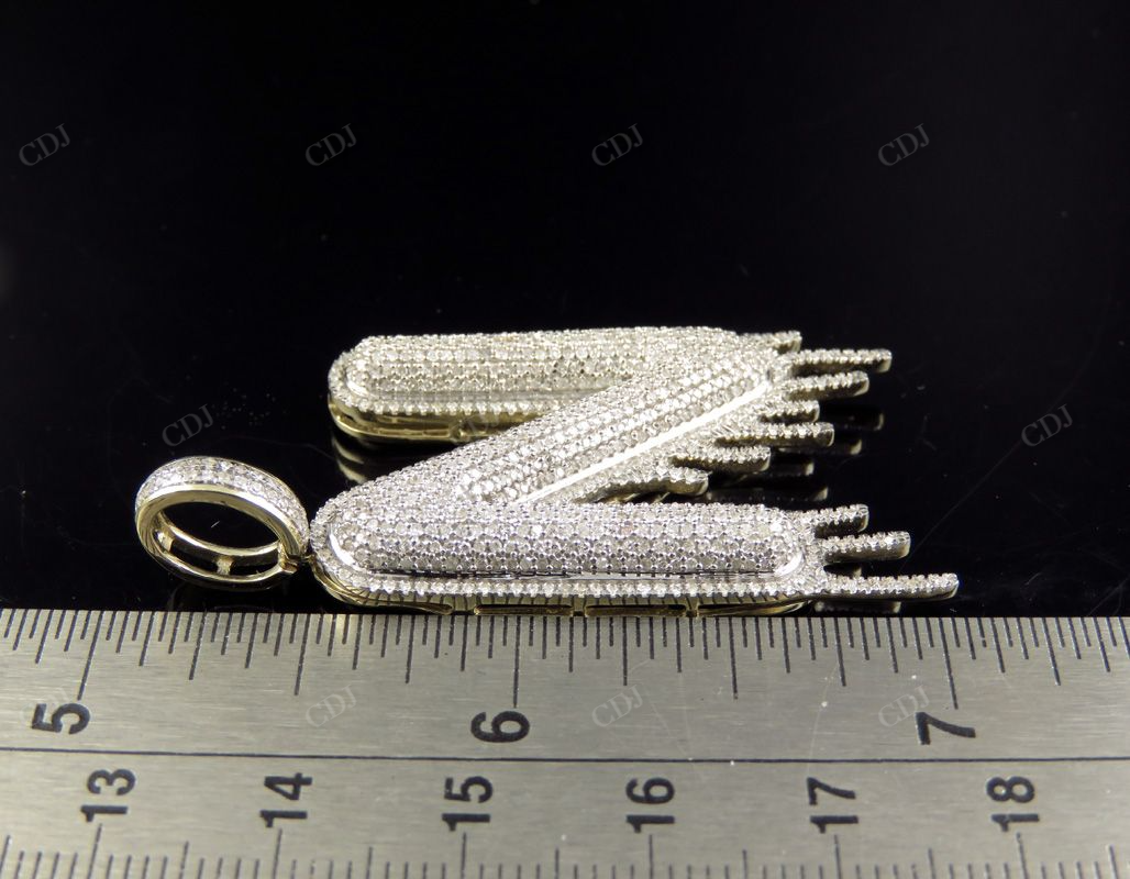 2" 1.72 CTW 14K Gold Natural Diamond Letter 'N' Initial Drip Pendant CustomDiamJewel
