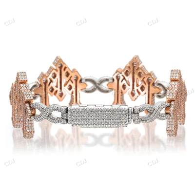 Moissanite Diamond Infiniti Link Triple Cross Bracelet hip hop jewelry CustomDiamJewel