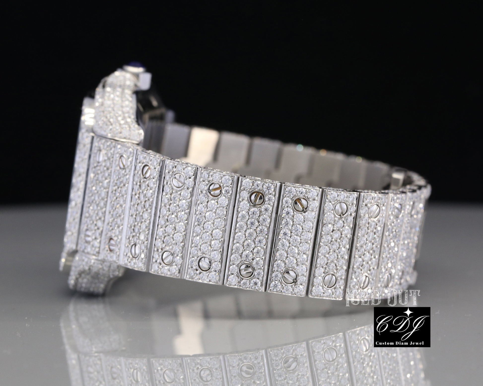 Fully Iced Out Cartier Santos Rainbow Arabic Dial Wrist Watch customdiamjewel