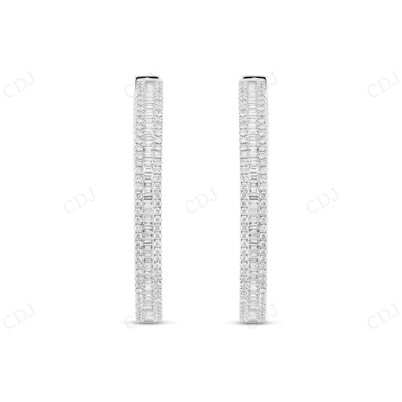 18K White Gold Baguette Diamond Inside Out Hoop Earrings Stud earrings CustomDiamJewel