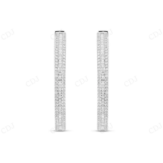 18K White Gold Baguette Diamond Inside Out Hoop Earrings Stud earrings CustomDiamJewel
