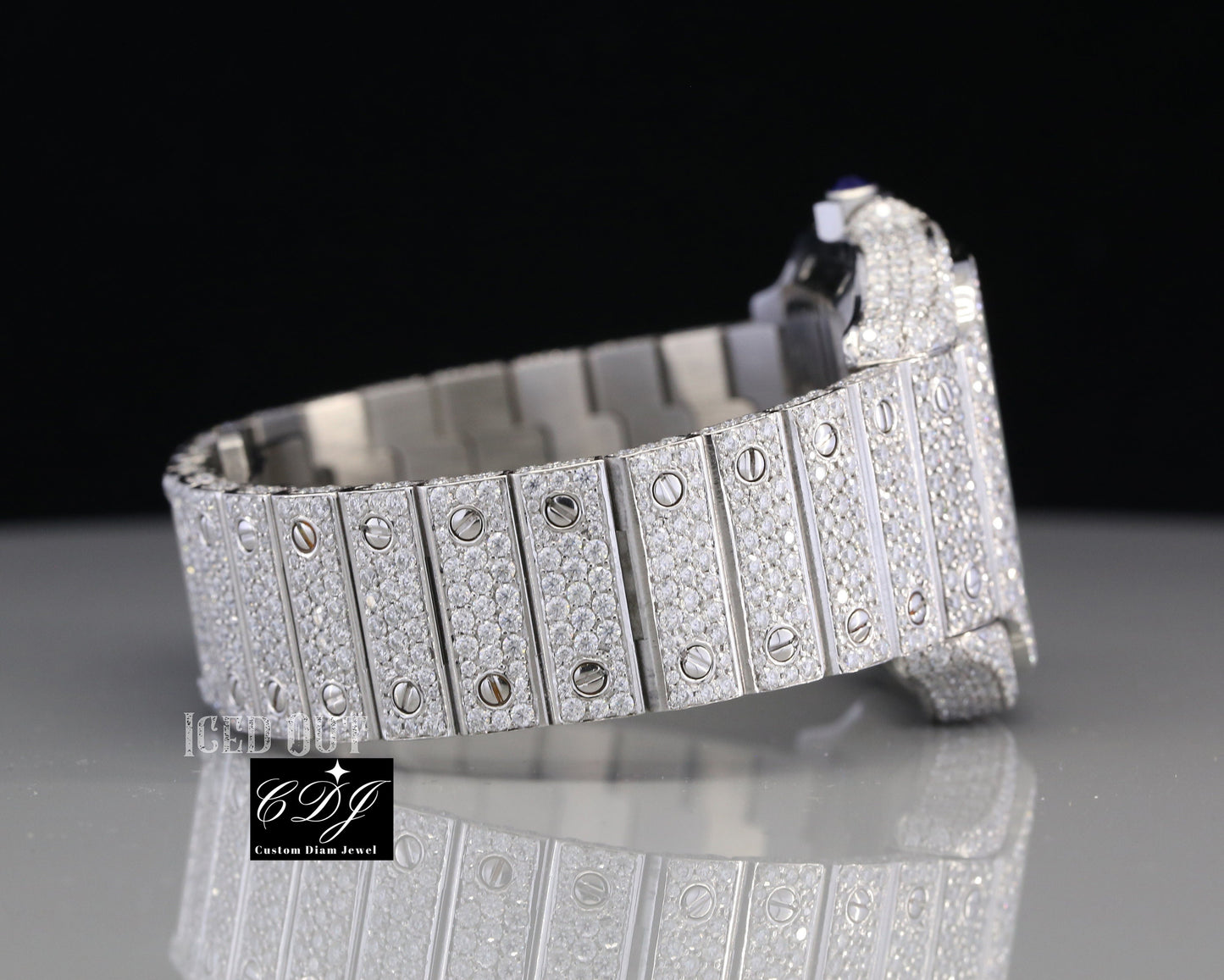 Cartier Santos Rainbow Digit Moissanite Custom Hip Hop Watch customdiamjewel