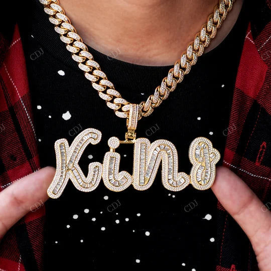 Best Selling Baguette And Round Cut Into Initial Pendant hip hop jewelry CustomDiamJewel