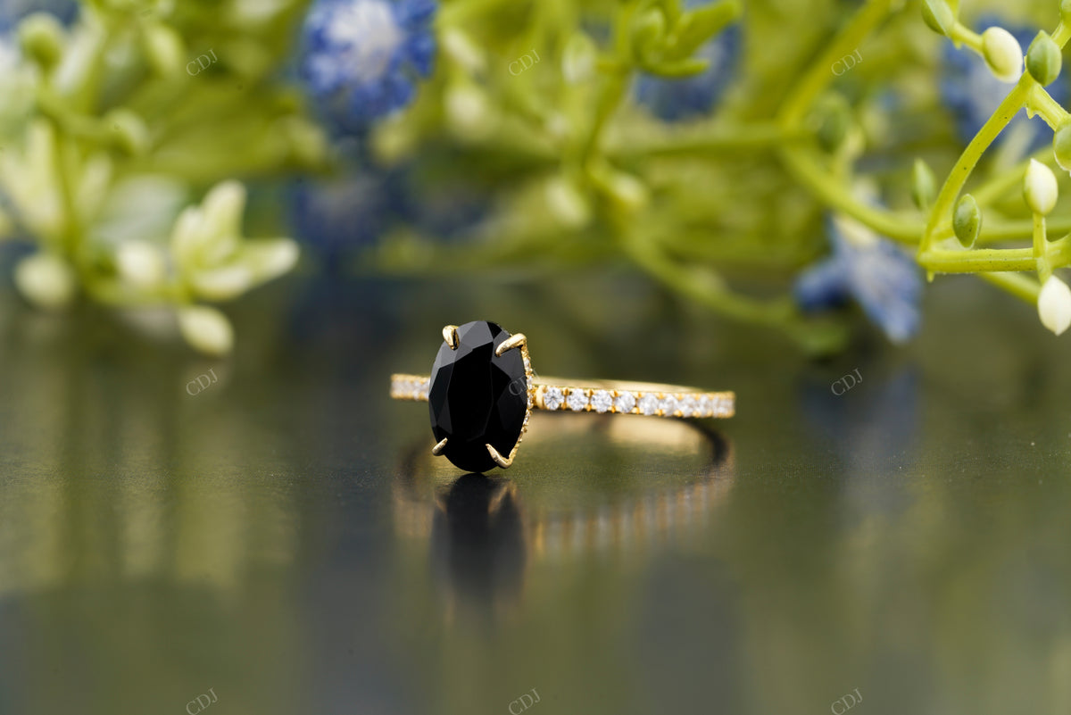 Black Oval Cut Moissanite Pave Ring customdiamjewel