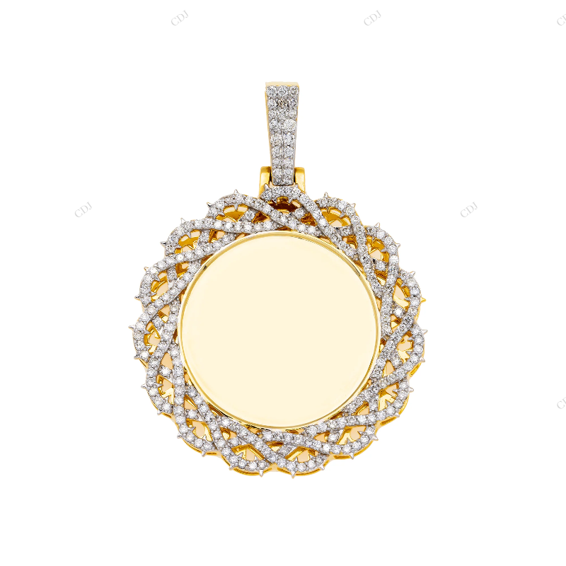 Barbed Wire Frame Circle Moissanite Photo Pendant hip hop jewelry CustomDiamJewel