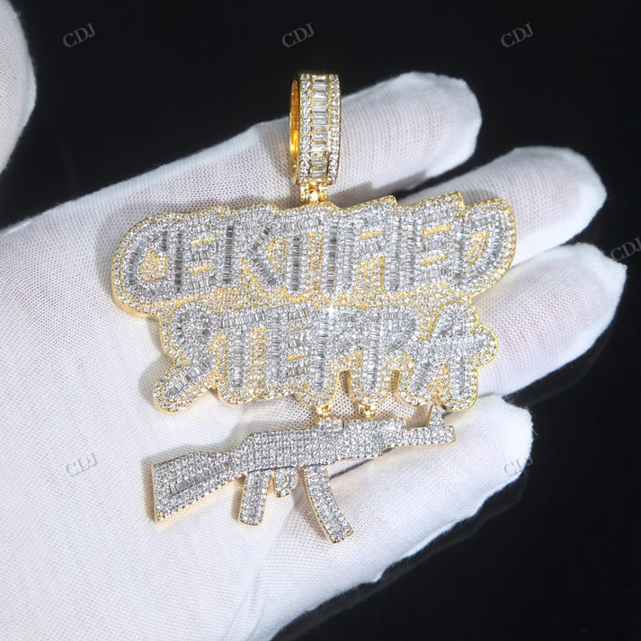Baguette Cut Two Tone CERTIFIED STEPPA Pendant hip hop jewelry CustomDiamJewel