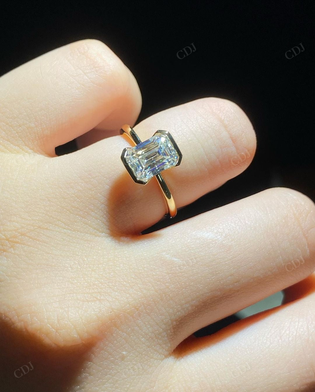 Unique Half Bezel Set Lab Grown Diamond Ring