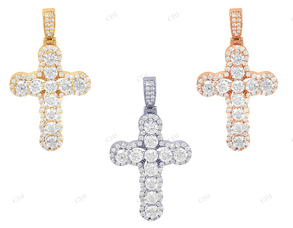 14K Gold Lab Grown Diamond 1.7 Inch Cross Pendant Hip Hop Pendent CustomDiamJewel