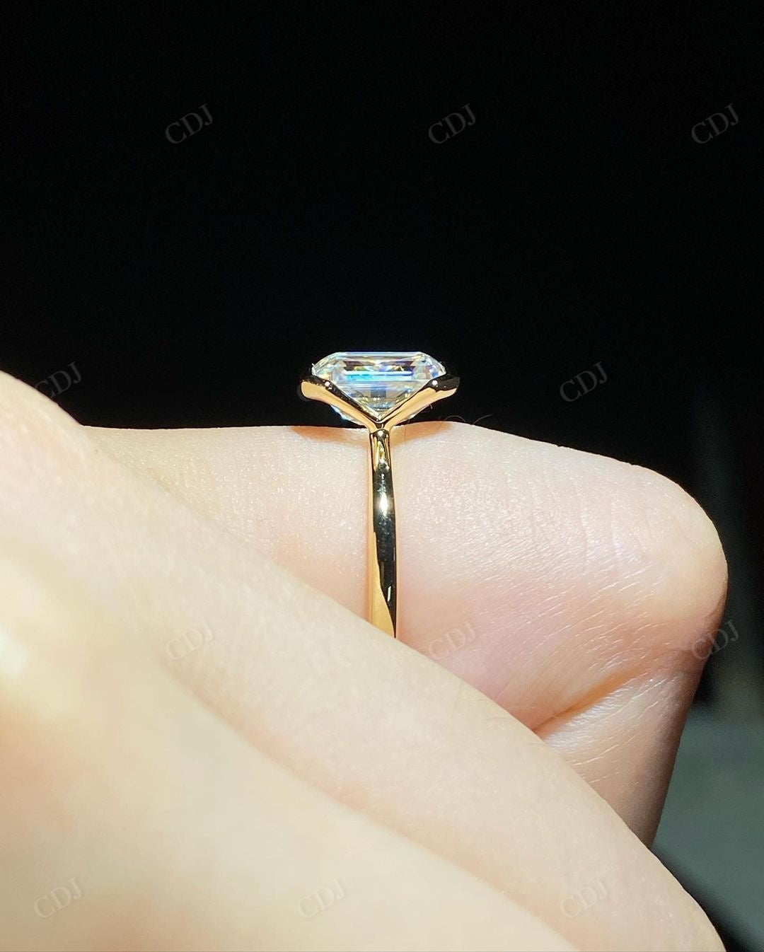 Unique Half Bezel Set Lab Grown Diamond Ring