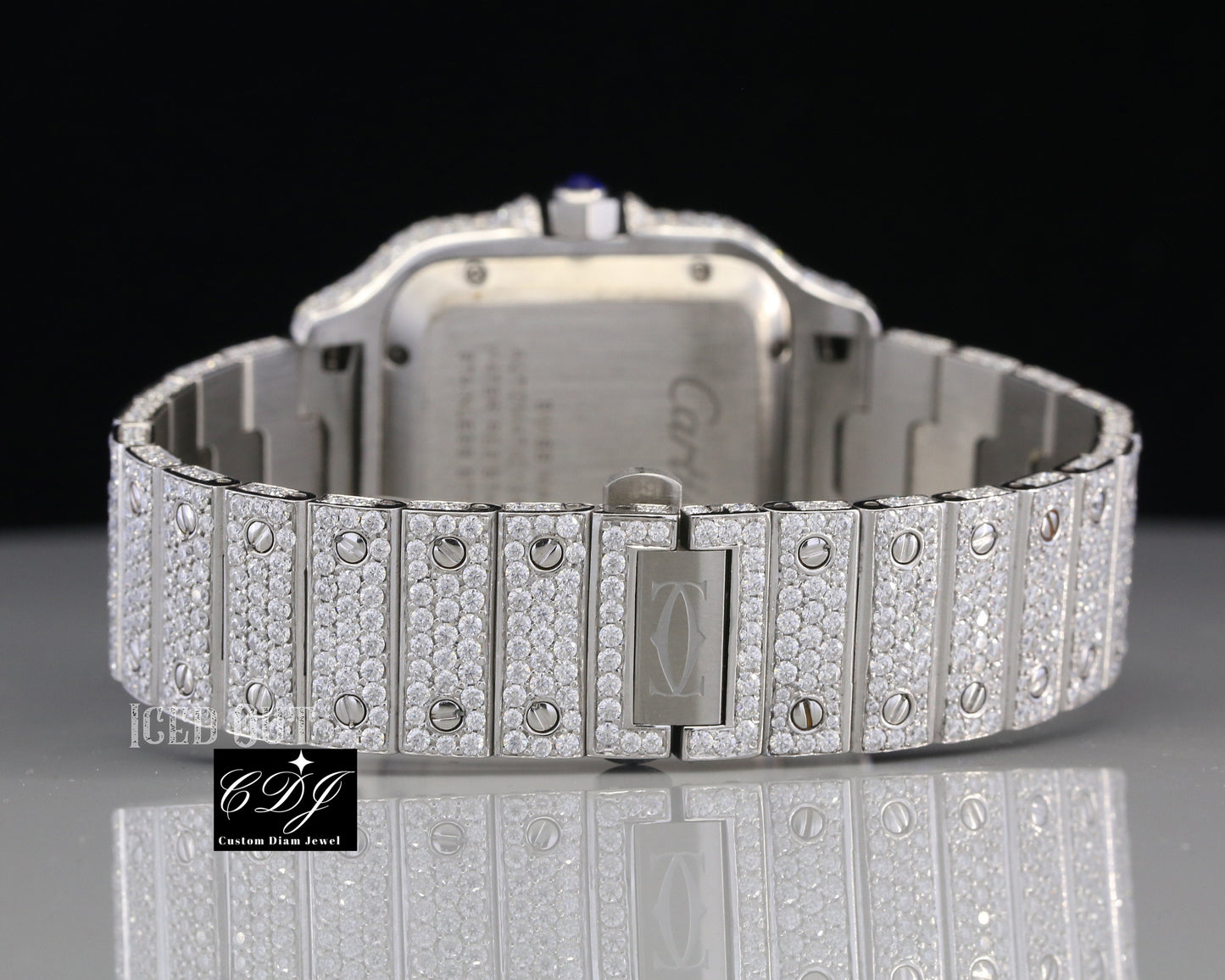 Full Iced Out Cartier Santos Custom Moissanite Watch customdiamjewel