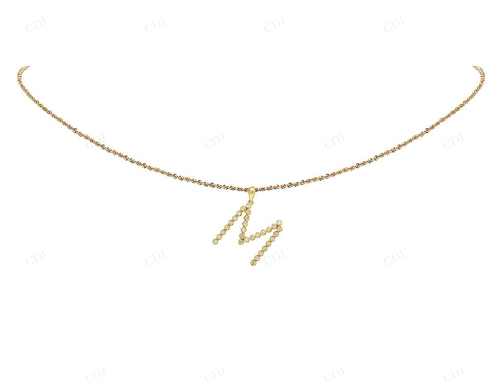 1.1" 0.37 CTW 10K Gold Natural Diamond Initial "M" Letter Pendant CustomDiamJewel
