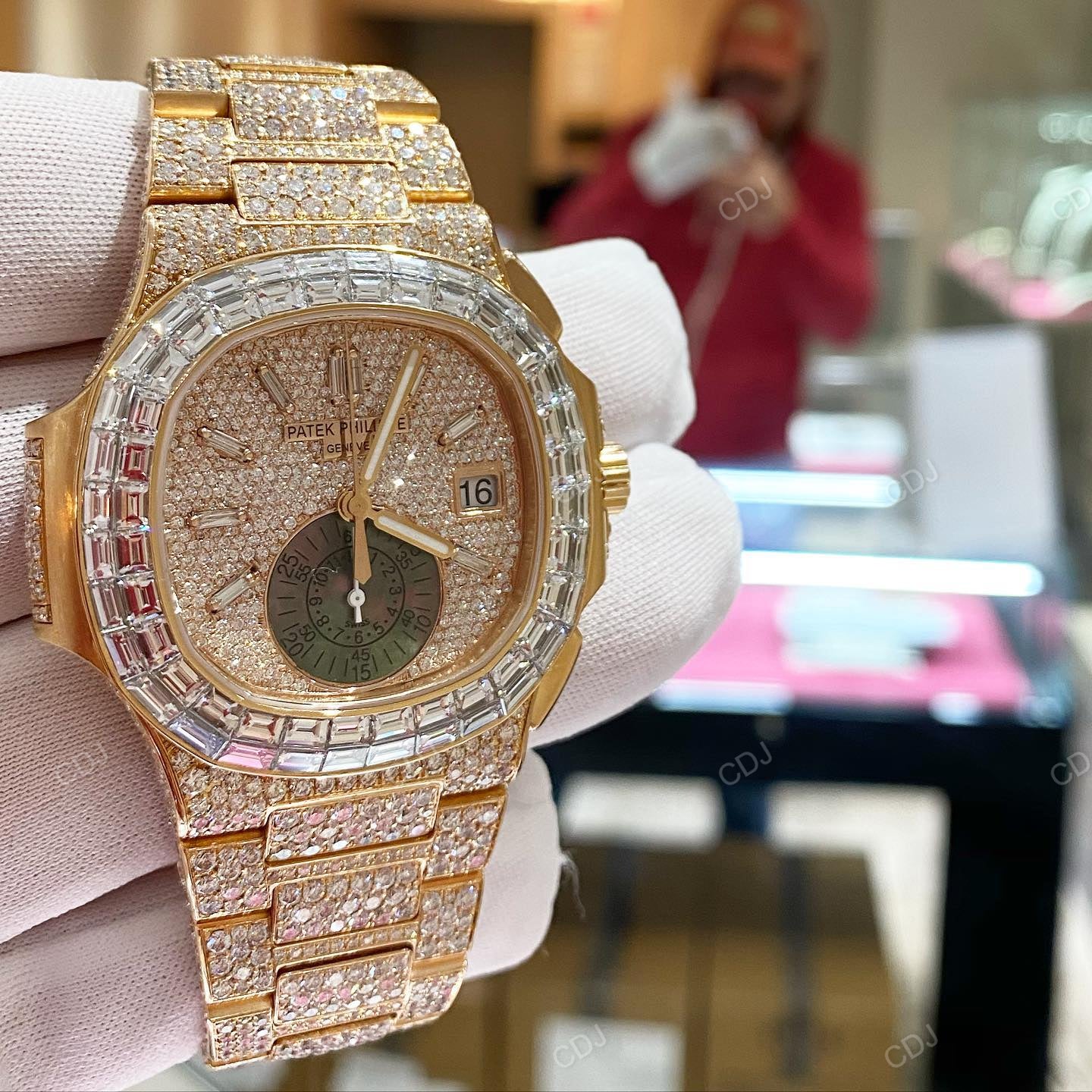 Baguette On Bezel Set Moissanite Stainless Steel Swiss Movement Watch hip hop jewelry CustomDiamJewel