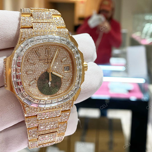 Baguette On Bezel Set Moissanite Stainless Steel Swiss Movement Watch hip hop jewelry CustomDiamJewel