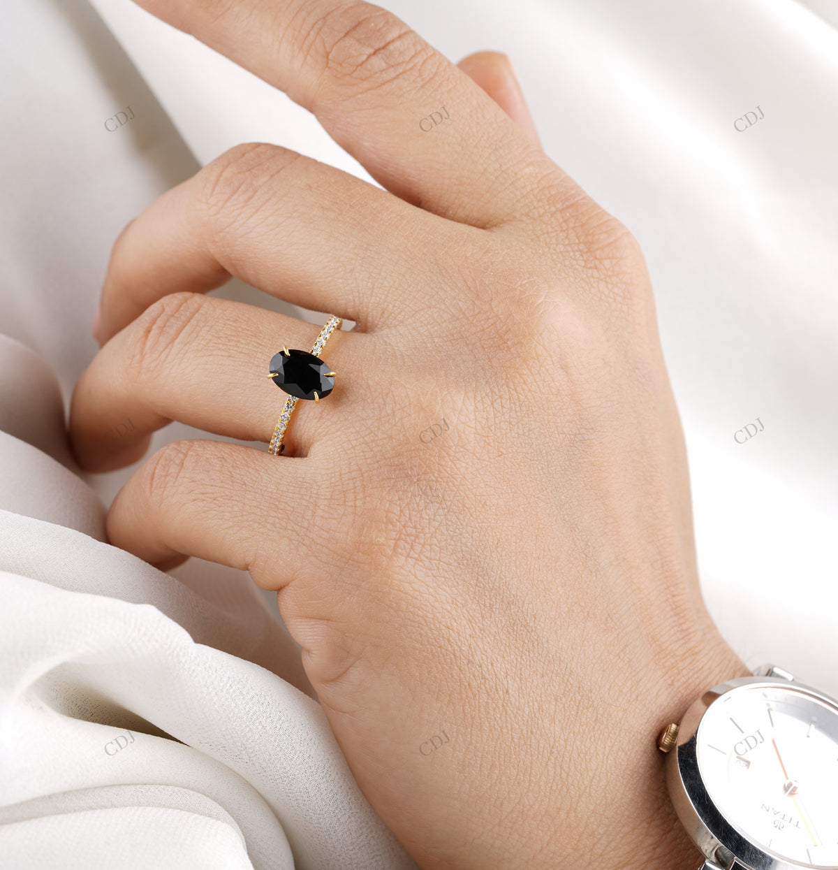 Black Oval Cut Moissanite Pave Ring customdiamjewel