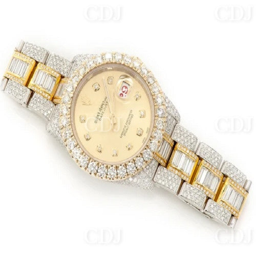 Two Tone Customized Oyster Belt Moissanite Studded Datejust Rolex Watch customdiamjewel