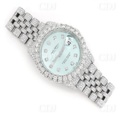 High Quality Fully Iced Out Moissanite Blue Dial Hip Hop Watch customdiamjewel