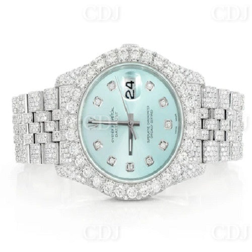 High Quality Fully Iced Out Moissanite Blue Dial Hip Hop Watch customdiamjewel