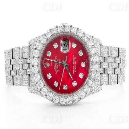 Mens Wrist Watch Red Dial Custom Iced Out Rolex Watch customdiamjewel