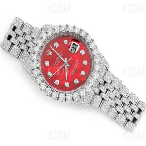 Mens Wrist Watch Red Dial Custom Iced Out Rolex Watch customdiamjewel