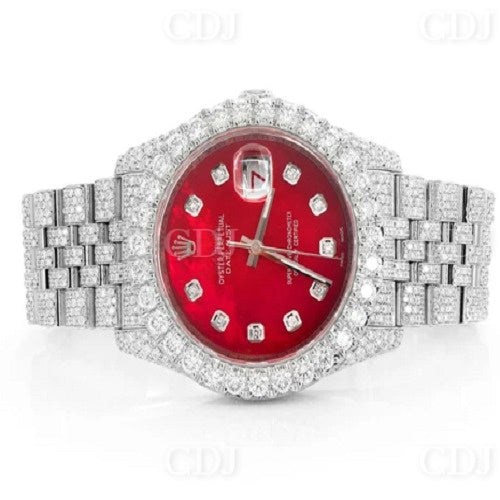 Round Red Dial Moissanite Diamond Iced Out Classic Watch customdiamjewel