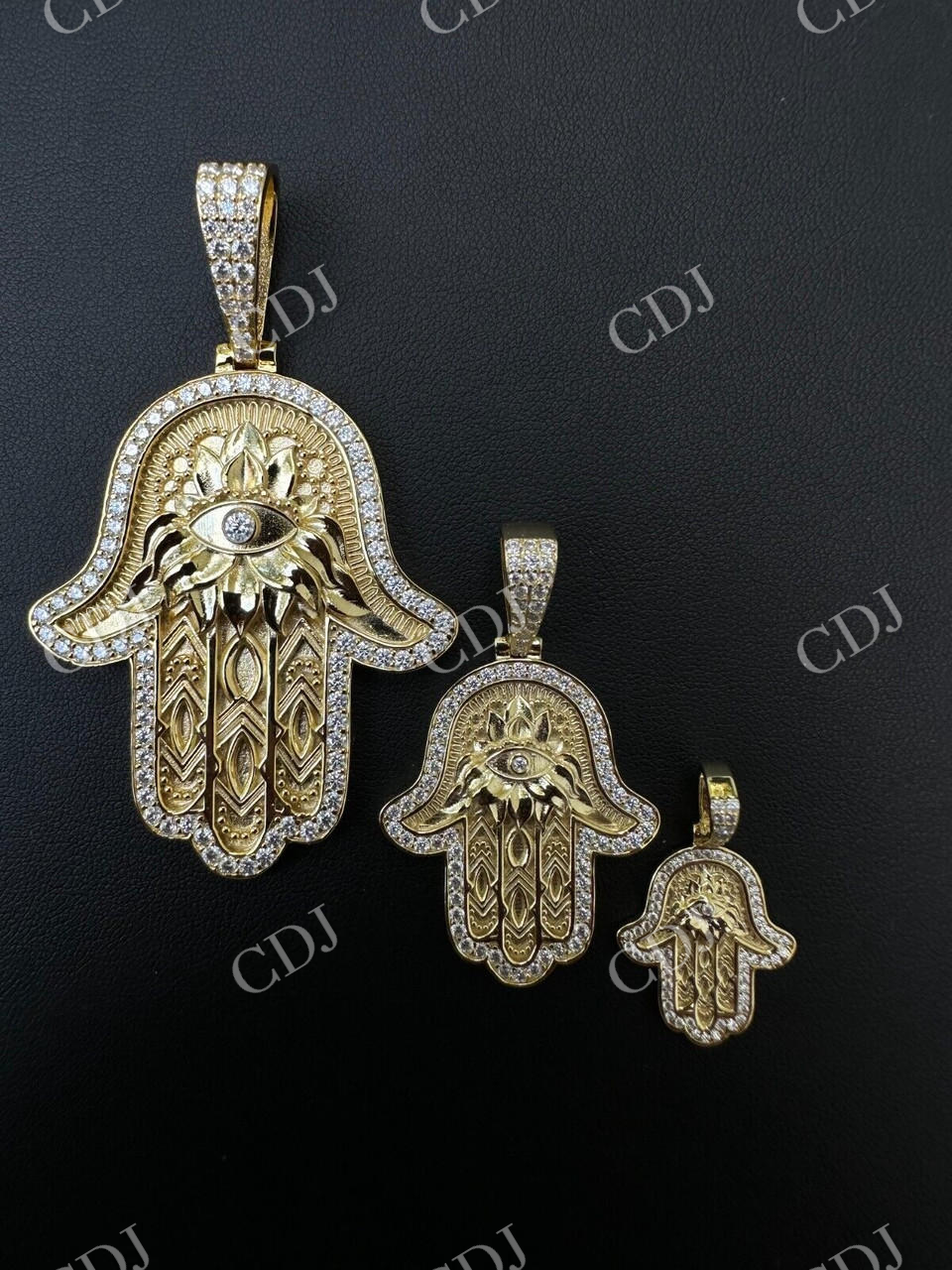 Hamsa Evil Eye Hand Iced Moissanite Pendant  customdiamjewel   