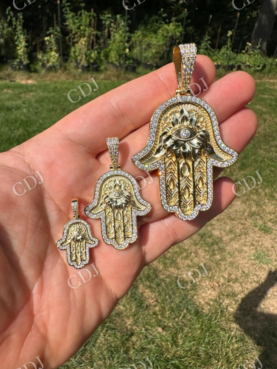 Hamsa Evil Eye Hand Iced Moissanite Pendant  customdiamjewel   