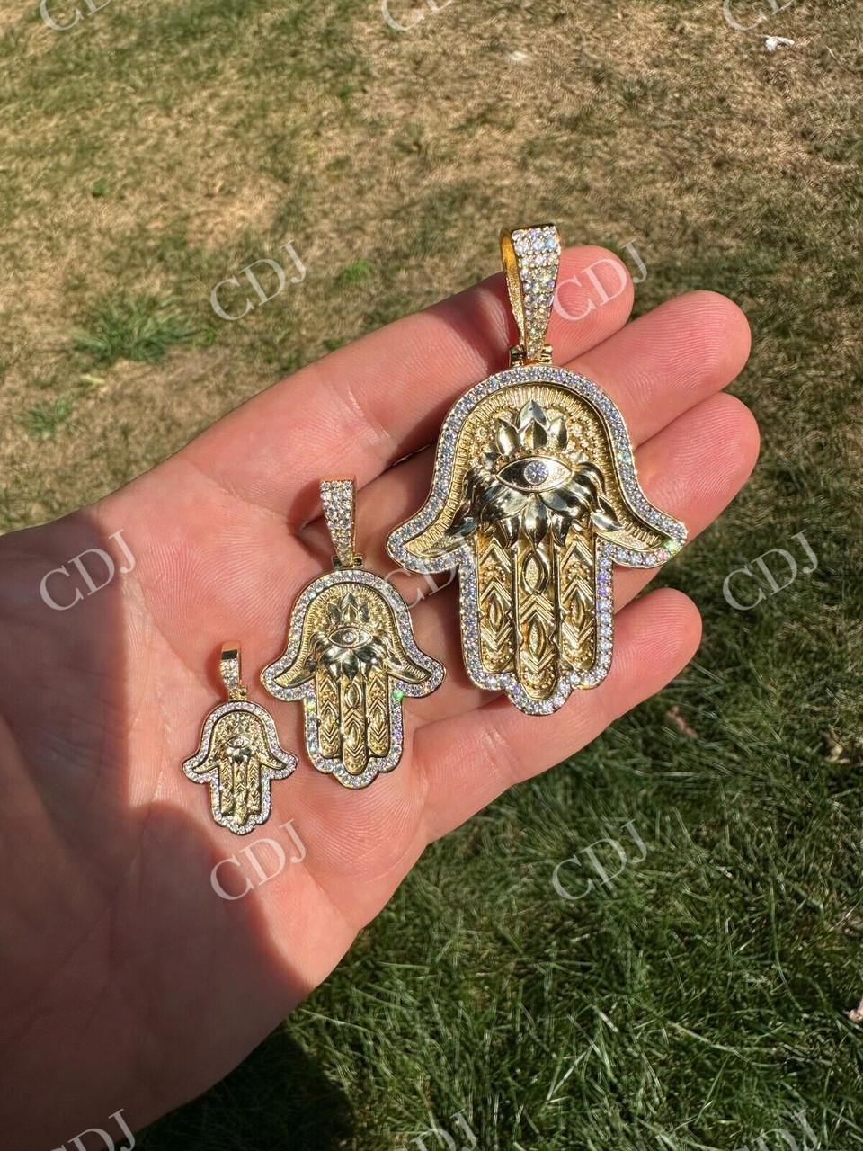 Hamsa Evil Eye Hand Iced Moissanite Pendant  customdiamjewel   