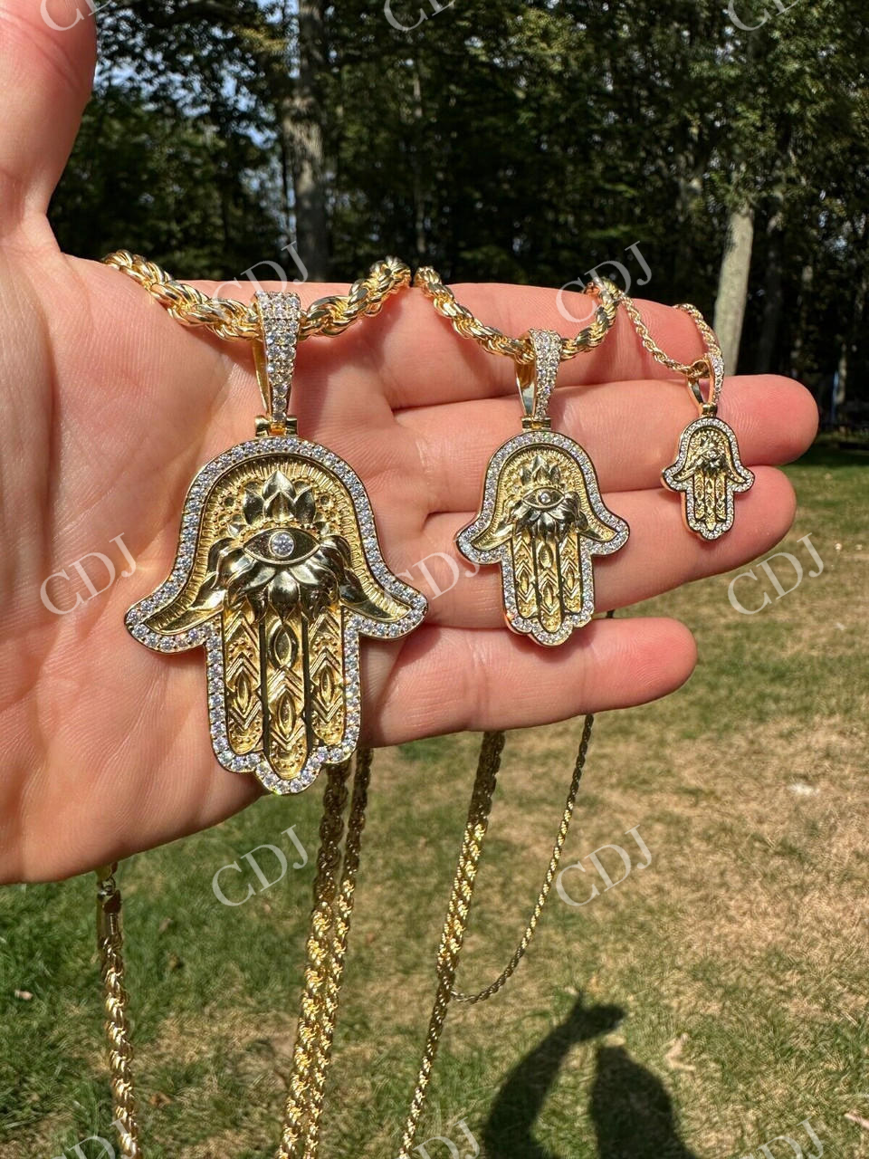 Hamsa Evil Eye Hand Iced Moissanite Pendant  customdiamjewel   