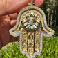 Hamsa Evil Eye Hand Iced Moissanite Pendant  customdiamjewel   