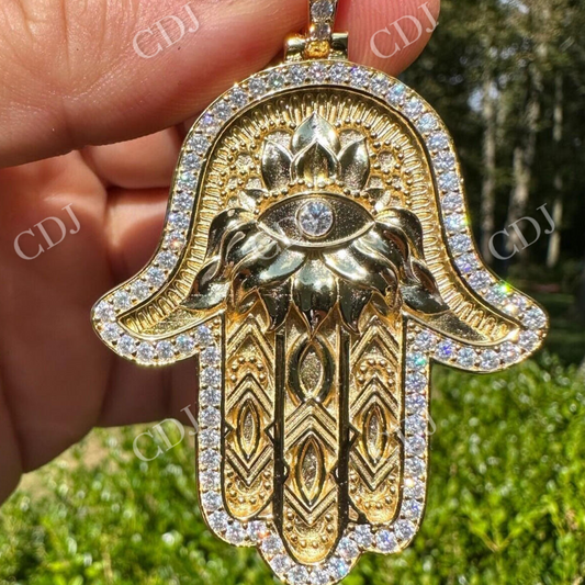 Hamsa Evil Eye Hand Iced Moissanite Pendant  customdiamjewel   