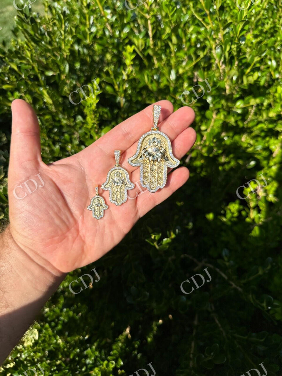 Hamsa Evil Eye Hand Iced Moissanite Pendant  customdiamjewel   