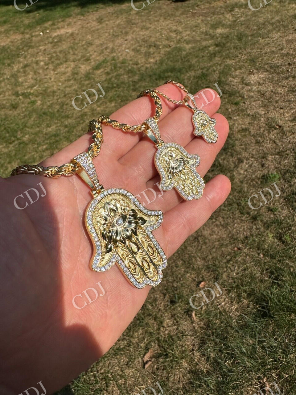 Hamsa Evil Eye Hand Iced Moissanite Pendant  customdiamjewel   