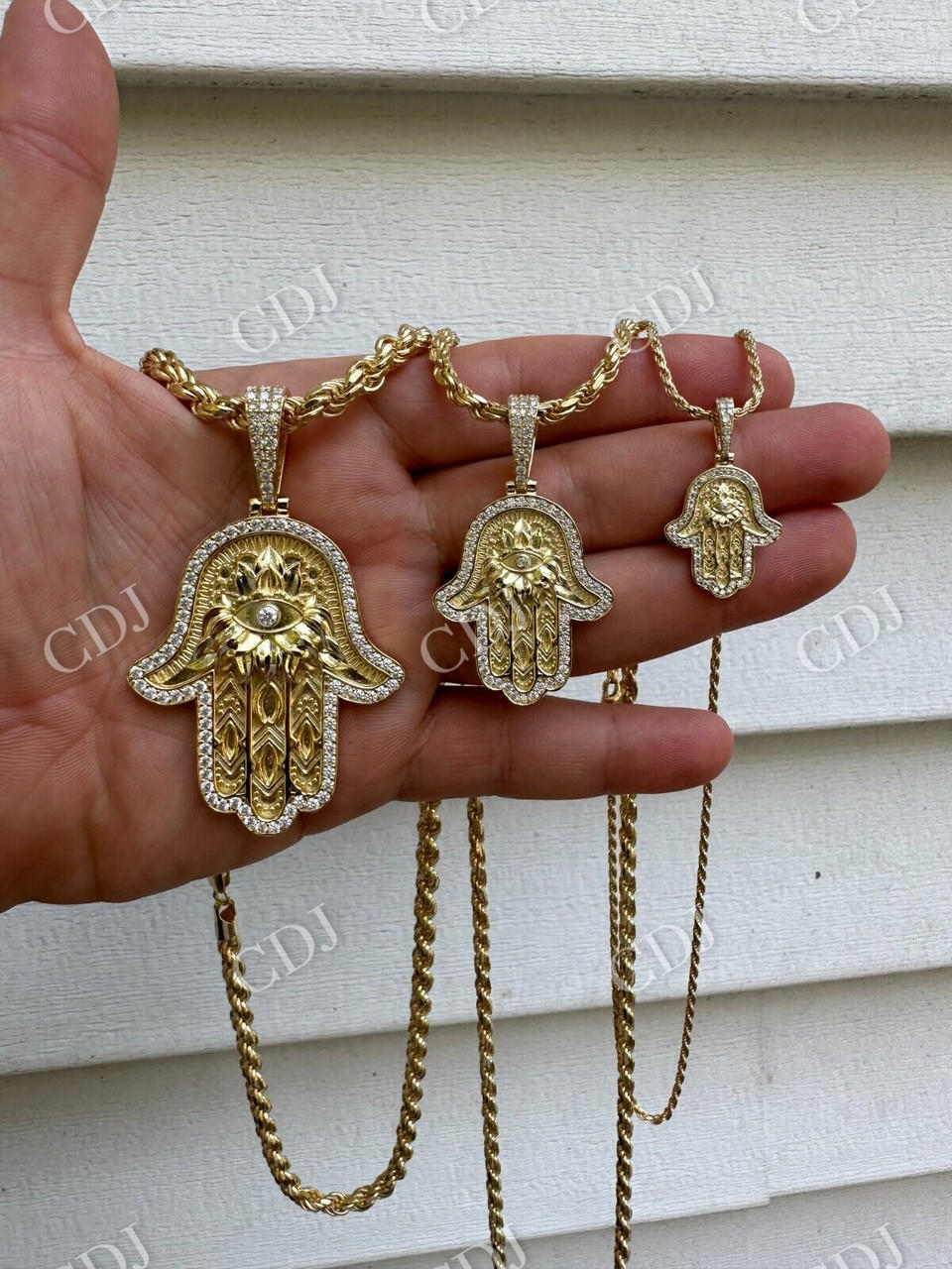 Hamsa Evil Eye Hand Iced Moissanite Pendant  customdiamjewel   