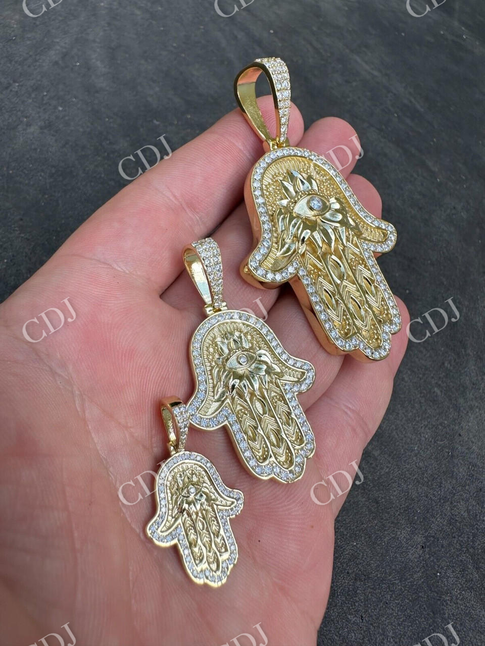Hamsa Evil Eye Hand Iced Moissanite Pendant  customdiamjewel   