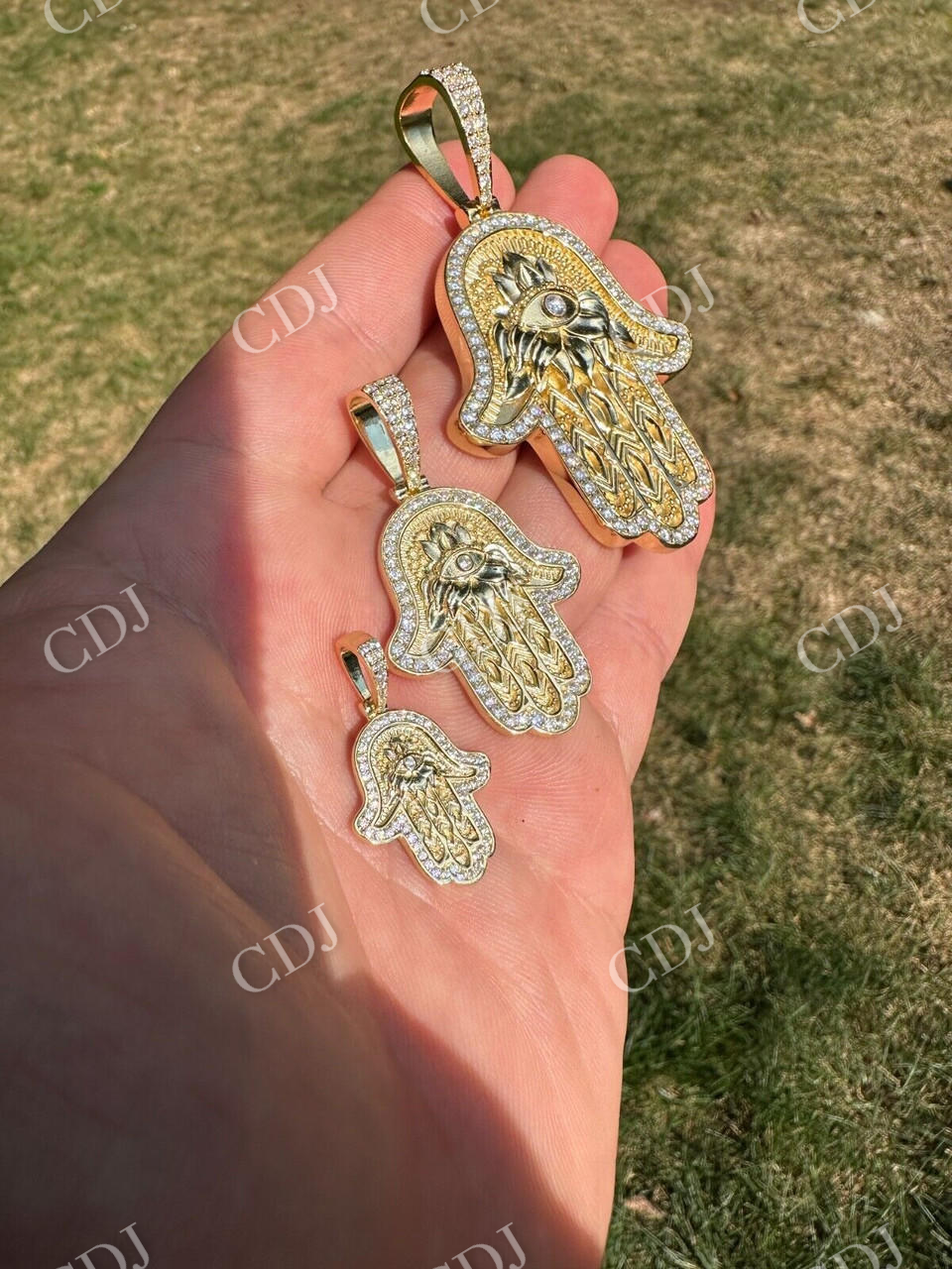 Hamsa Evil Eye Hand Iced Moissanite Pendant  customdiamjewel   