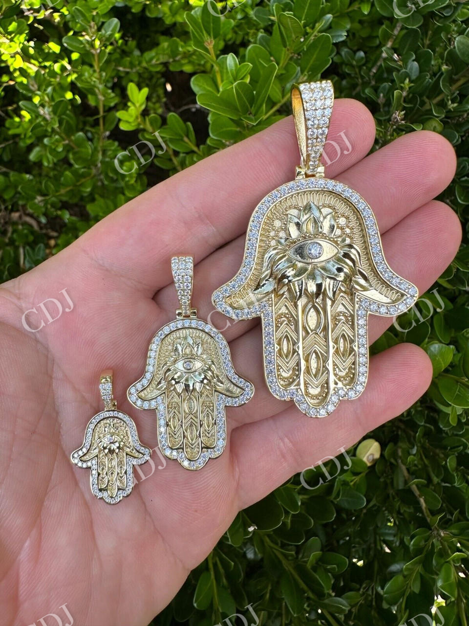 Hamsa Evil Eye Hand Iced Moissanite Pendant  customdiamjewel   