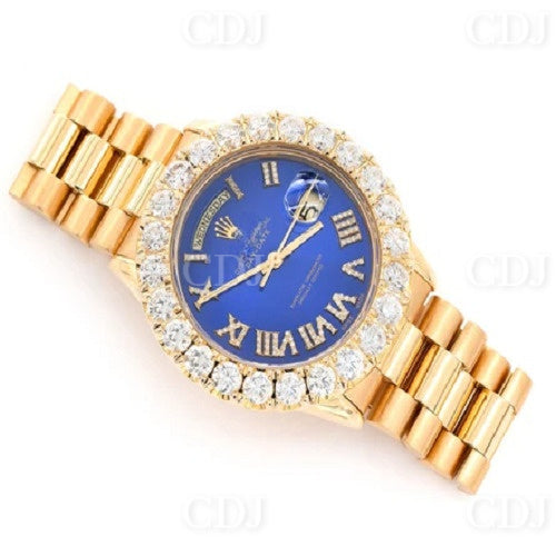 High Quality Blue Dial Natural Diamond Plain Hip Hop Watch customdiamjewel
