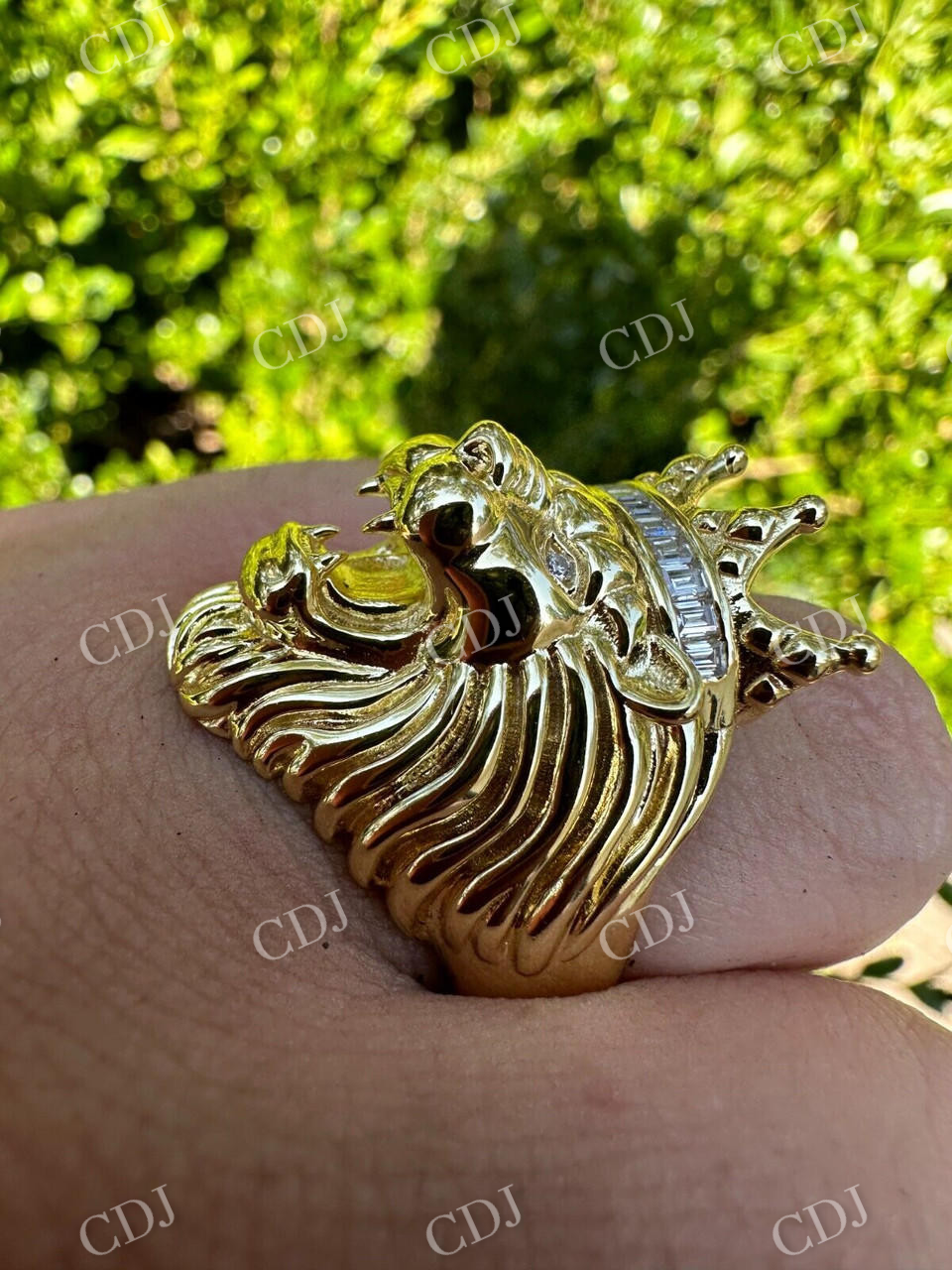 Lion Moissanite Baguette Crown Mens Ring  customdiamjewel   