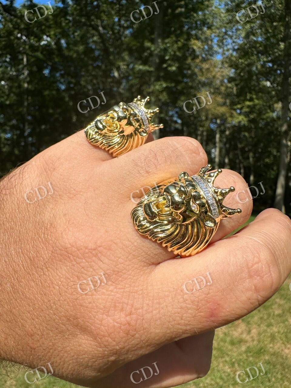 Lion Moissanite Baguette Crown Mens Ring  customdiamjewel   