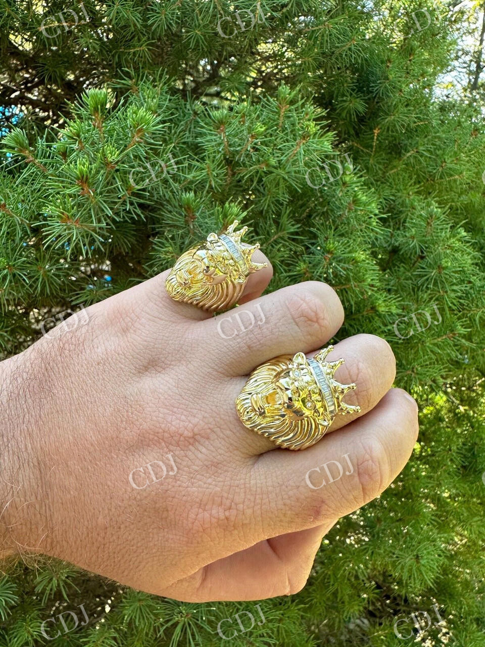 Lion Moissanite Baguette Crown Mens Ring  customdiamjewel   